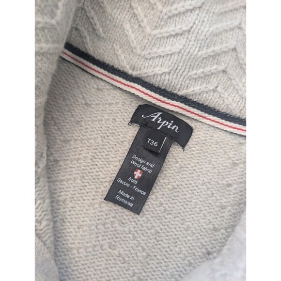 ARPIN 1817 France Sweater Full-Zip Jacket Extra Fine Wool Sz T36 -SM Cream Knit - Picture 4 of 16